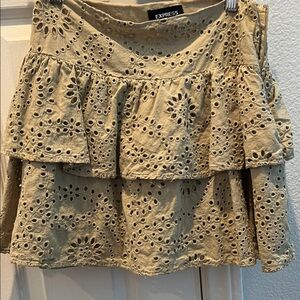 Express Light Olive GreenEyelet Ruffle Skirt